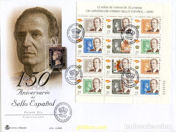 Stamps: 260819 MNH ESPA&Ntilde;A 2000 150 ANIVERSARIO DEL PRIMER SELLO ESPA&Ntilde;OL