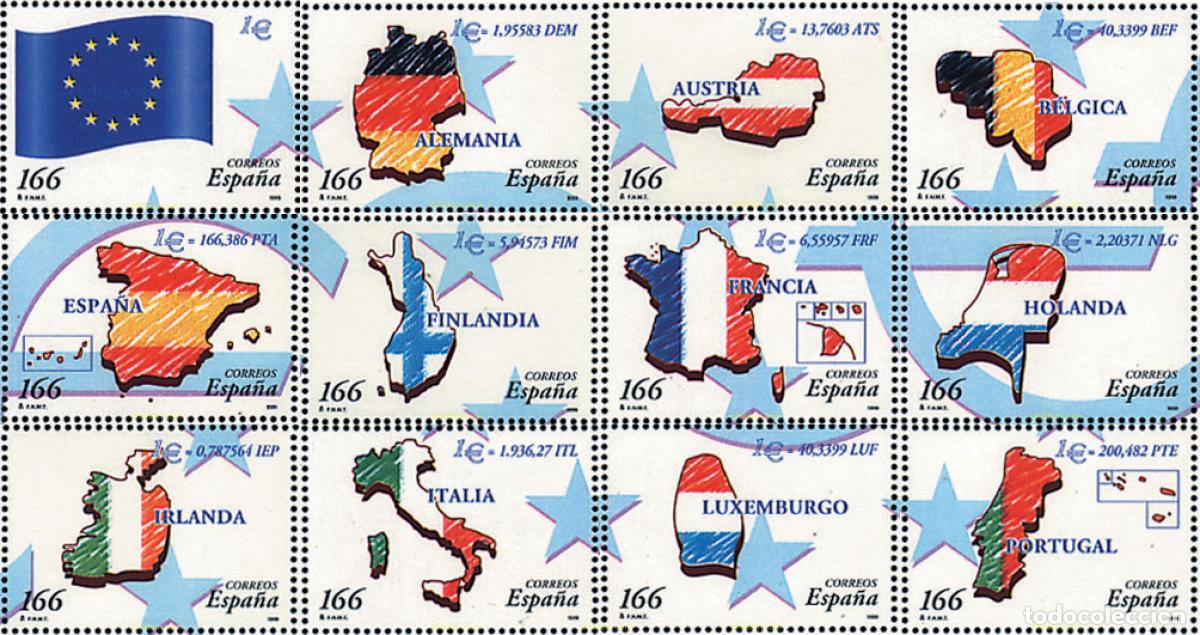 Sellos: 260793 MNH ESPA&Ntilde;A 1999 PAISES DEL EURO