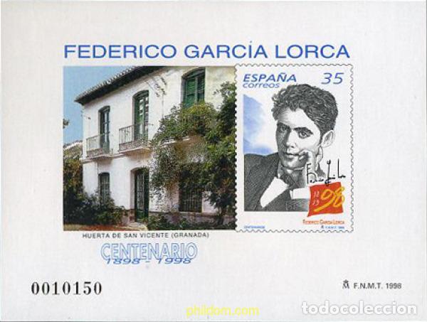 Stamps: 21894 MNH ESPA&Ntilde;A 1998 CENTENARIO DEL NACIMIENTO DE FEDERICO GARCIA LORCA