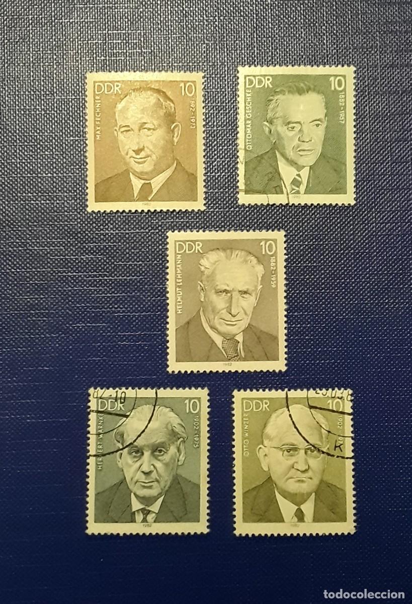 Sellos: DDR 1982 Personajes del movimiento obrero alem&aacute;n. Yvert 2336 / 2340 serie completa