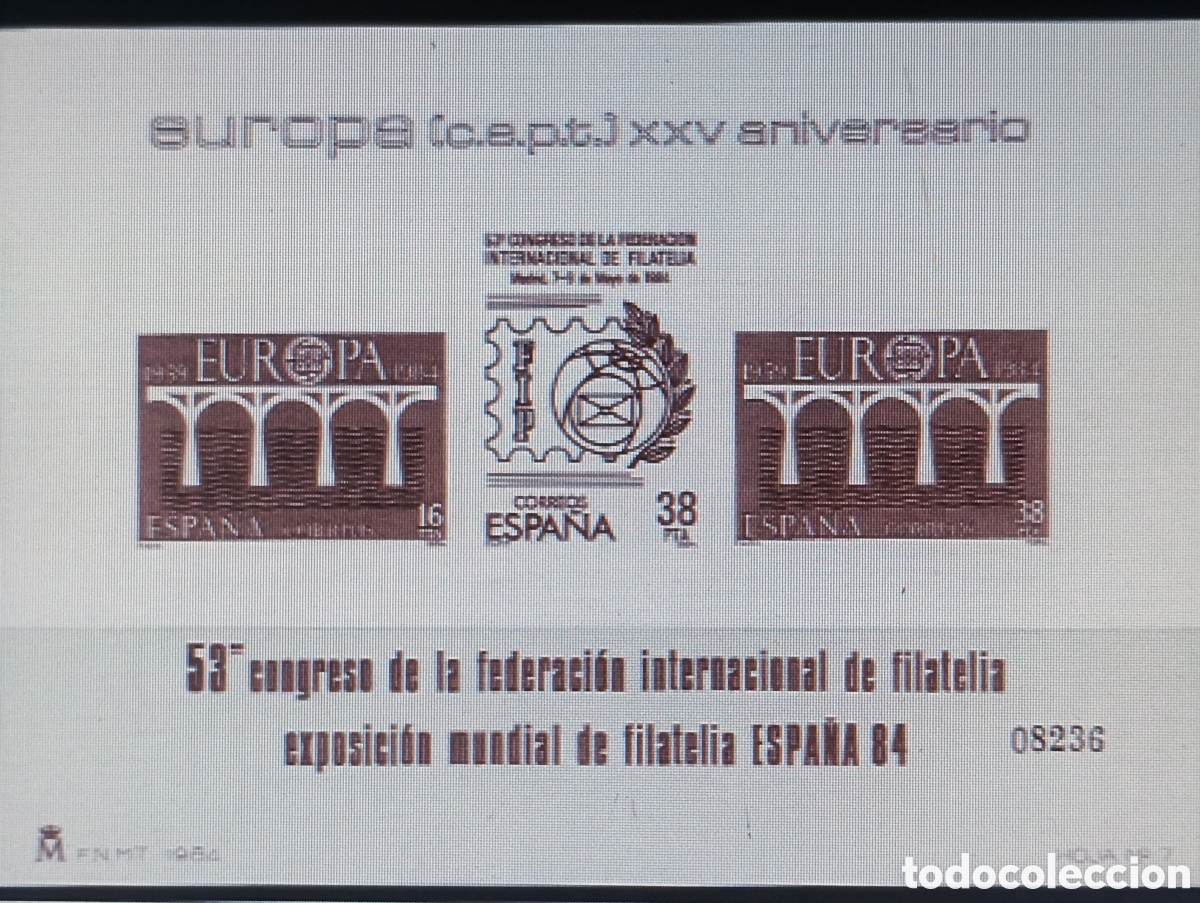 Francobolli: SELLOS ESPA&Ntilde;A MNH 1984 PRUEBA LUJO 7 HOJITA SIN DENTAR EXPOFIL ESPA&Ntilde;A 84 53 CONGRESO FIP