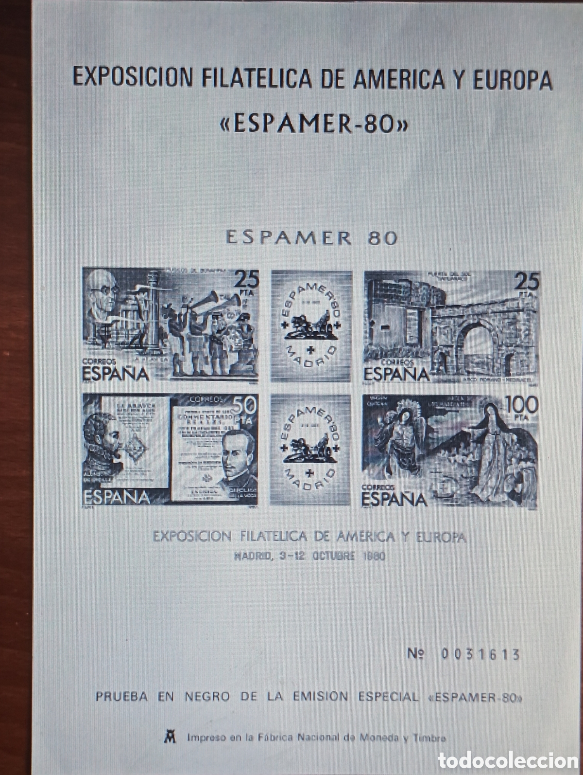 Francobolli: SELLOS ESPA&Ntilde;A MNH 1980 PRUEBA LUJO HOJITA SIN DENTAR EXPO AMETICA Y EUROPA ESPAMER 80