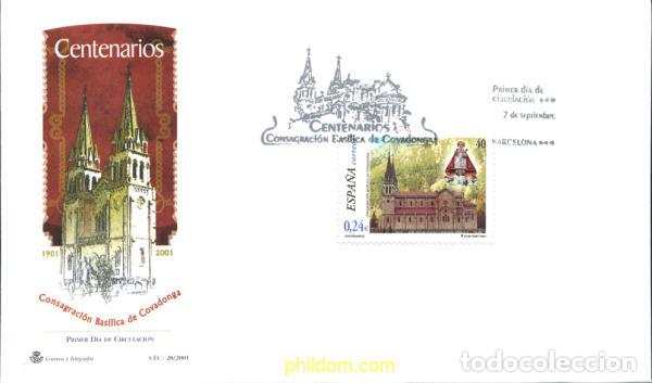 Sellos: 244652 MNH ESPA&Ntilde;A 2001 CENTENARIO DE LA CONSAGRACION DE LA BASILICA DE COVADONGA