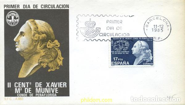 Sellos: 281613 MNH ESPA&Ntilde;A 1985 2 CENTENARIO DE LA MUERTE DE XAVIER MARIA DE MUNIVE, CONDE DE PE&Ntilde;AFLORIDA