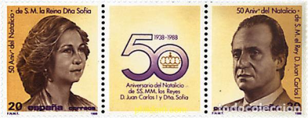 Sellos: 162055 MNH ESPA&Ntilde;A 1988 50 ANIVERSARIO DEL NATALICIO DE SS.MM.LOS REYES DE ESPA&Ntilde;A
