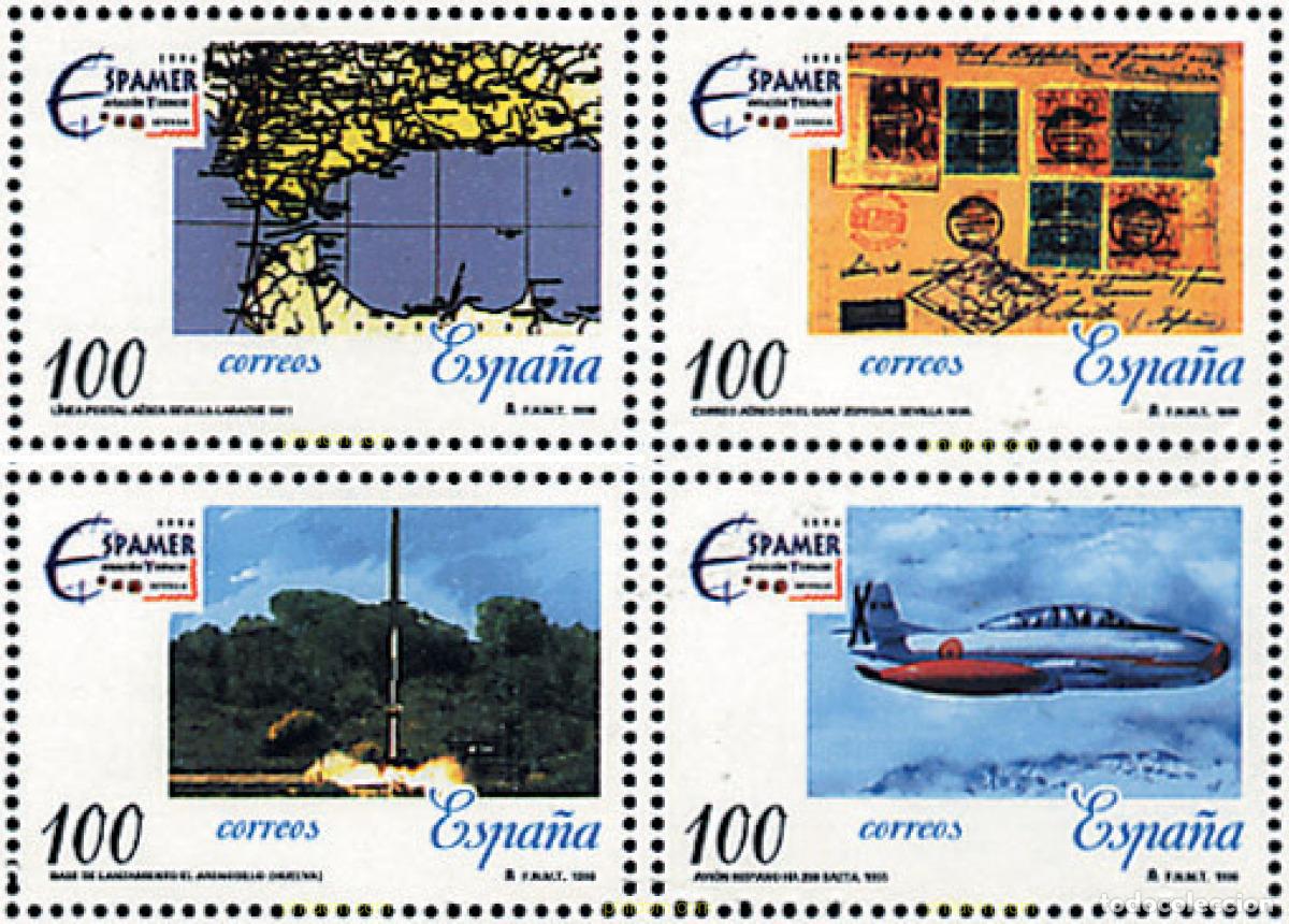 Sellos: 4173 MNH ESPA&Ntilde;A 1996 AVIACION Y ESPACIO 96. EXPOSICION MUNDIAL DE FILATELIA
