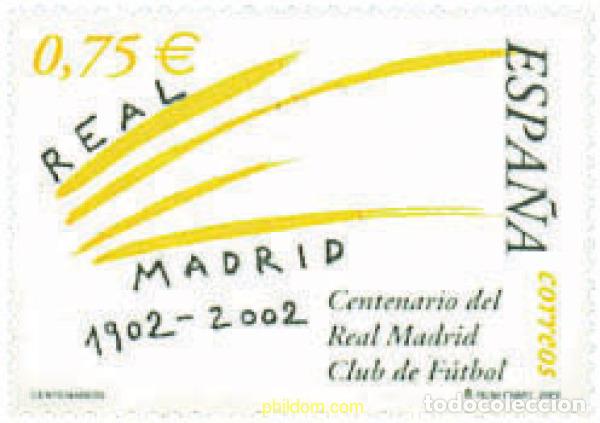 Sellos: 90528 MNH ESPA&Ntilde;A 2002 CENTENARIO DEL REAL MADRID CLUB DE FUTBOL