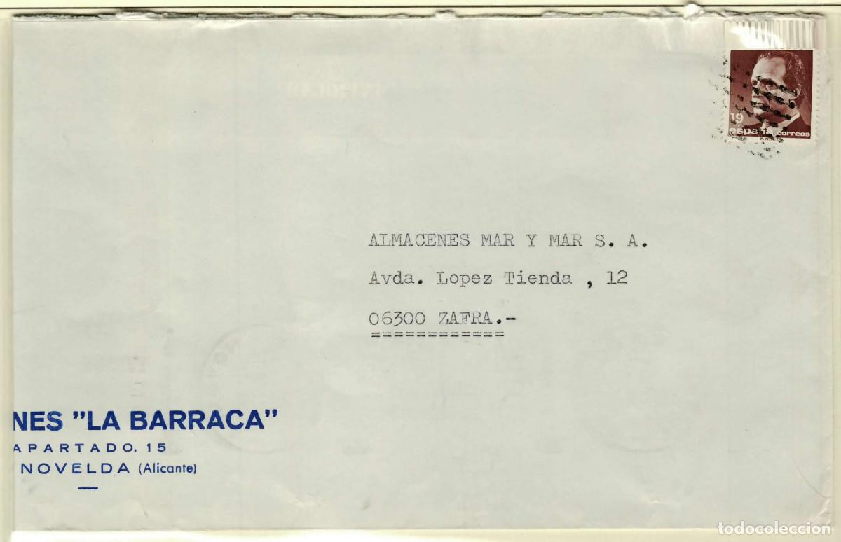 Sellos: FA5875. Carta de Novelda a Zafra con sellos cancelados con rombo de puntos
