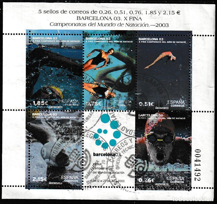 Sellos: Espa&ntilde;a 2003 Edifil 3991 Sellos &ordm; HB Deportes Sport Campeonato Mundo Natacion Barcelona Natacion