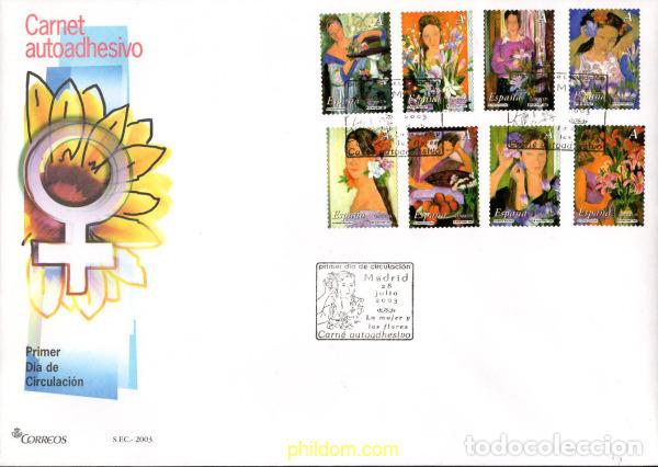Sellos: 555056 MNH ESPA&Ntilde;A 2003 PINTURAS DE ALFREDO ROLDAN. LA MUJER Y LAS FLORES