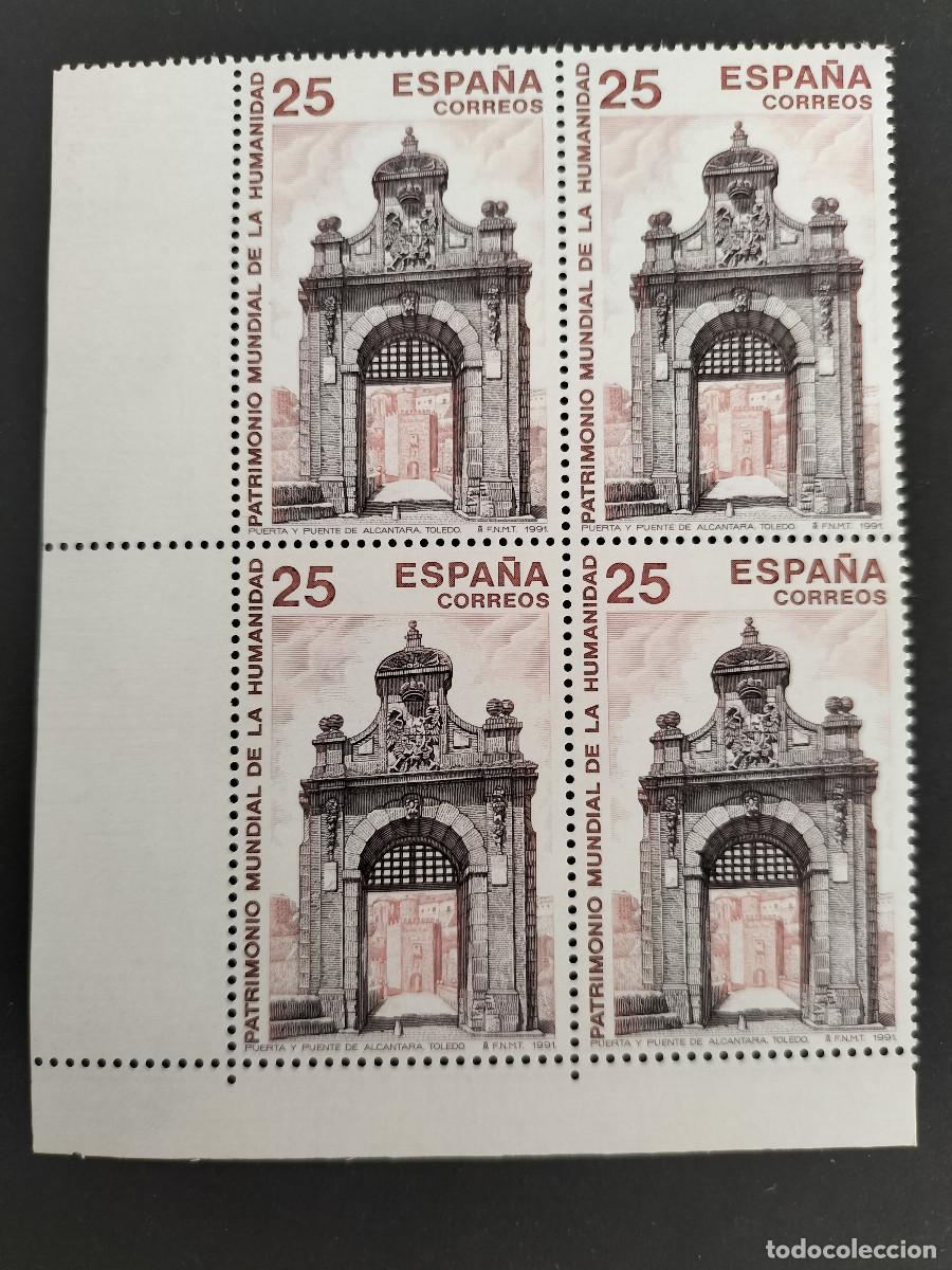 Sellos: Edifil 3147 Bloque de 4 MNH Bienes Culturales Puente y Puerta de Alcantara de Toledo Espa&ntilde;a 1991
