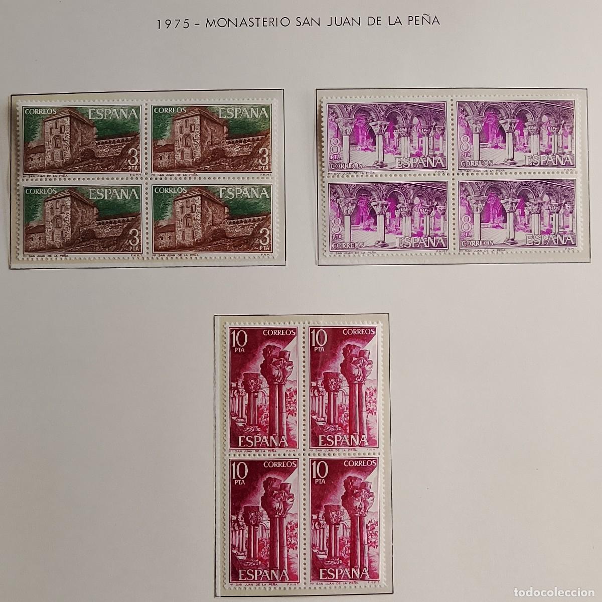 Briefmarken: Sellos en bloque de 4. Edifil 2297/99. Monasterio de San Juan de la Pe&ntilde;a. A&ntilde;o 1975.