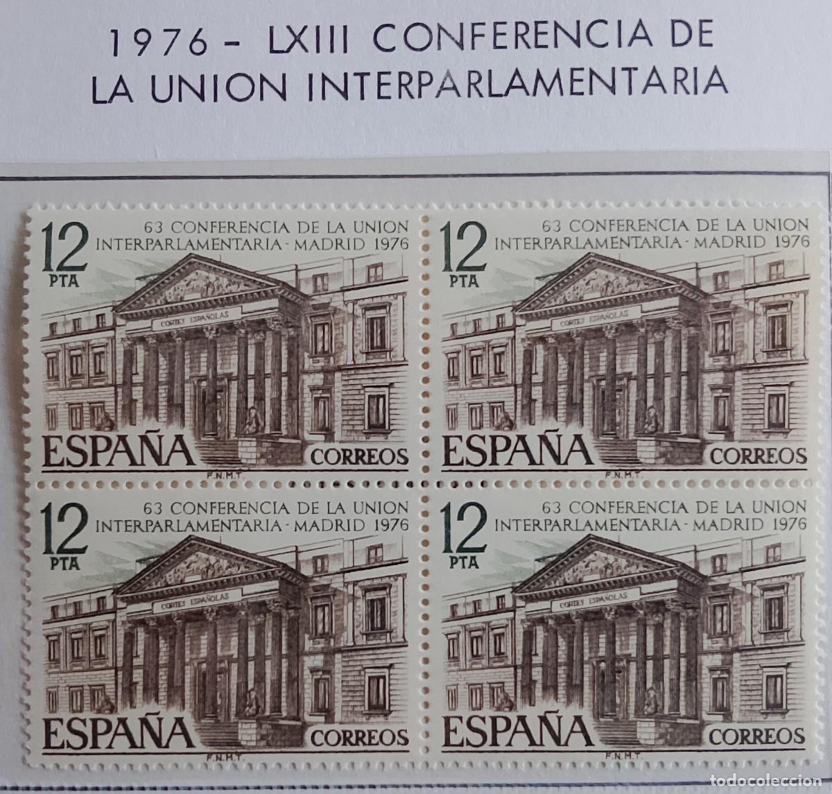 Selos: Sellos en bloque de 4. Edifil 2359. LXIII Conferencia de la Uni&oacute;n Interparlamentaria de Madrid. 1976