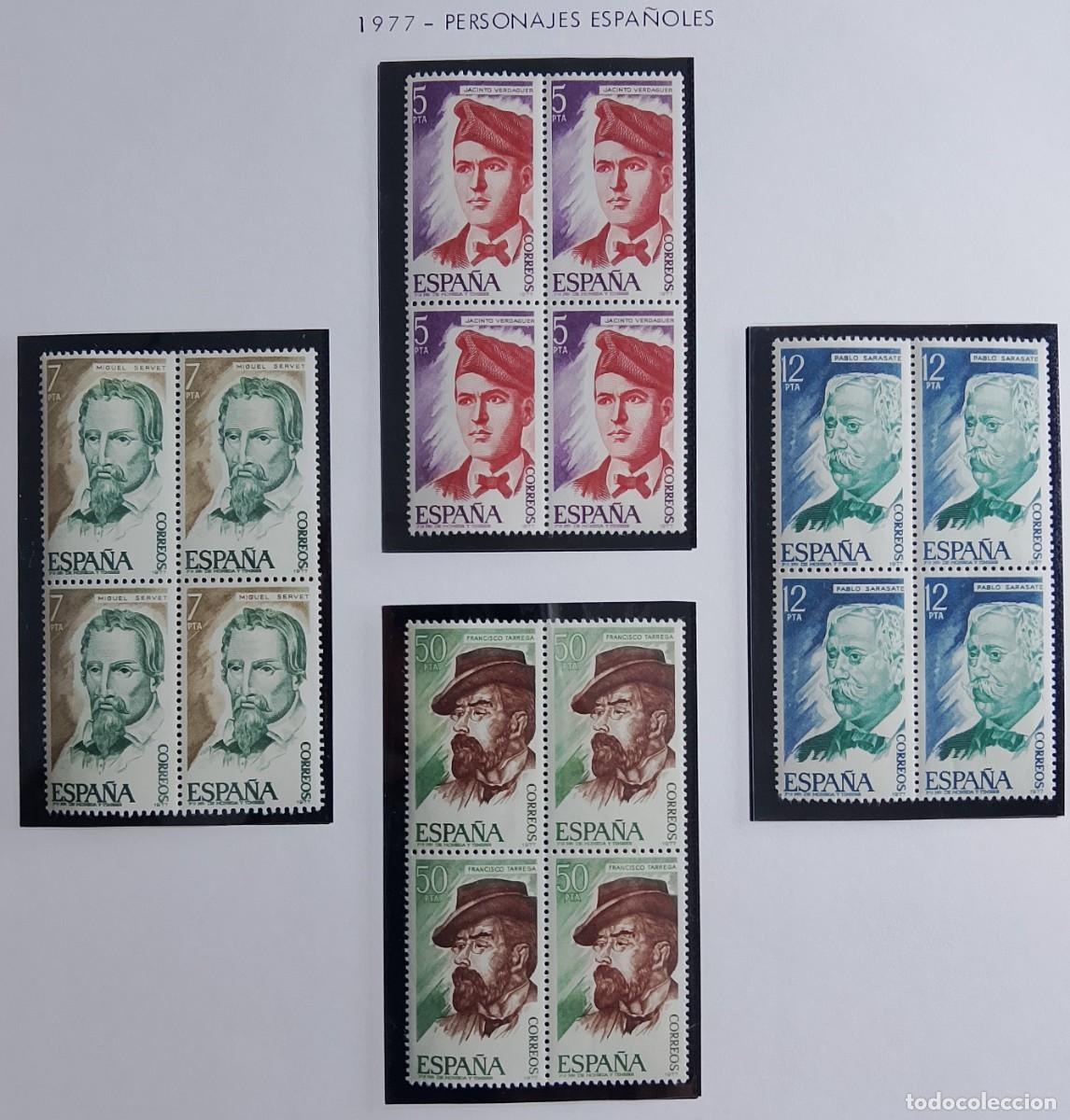 Timbres: Sellos en bloque de 4. Edifil 2398/401. Personajes Espa&ntilde;oles. A&ntilde;o 1977.