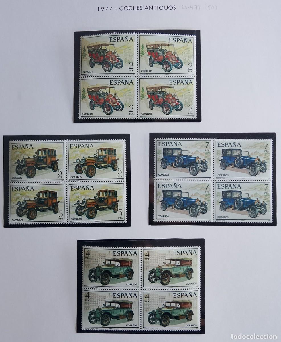 Stamps: Sellos en bloque de 4. Edifil 2409/12. Autom&oacute;viles Antiguos Espa&ntilde;oles. A&ntilde;o 1977.