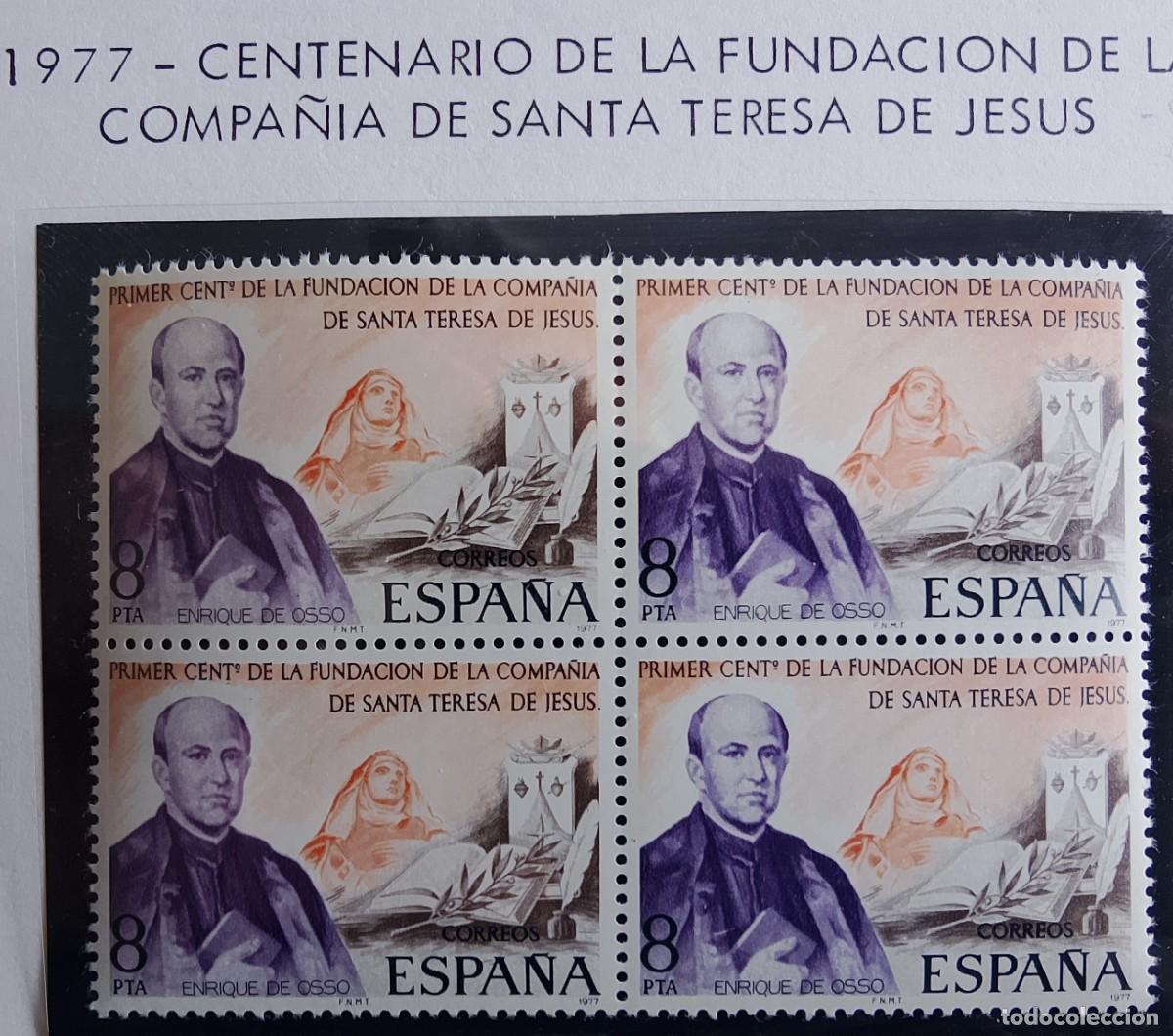 Sellos: Sellos en bloque de 4. Edifil 2416. Centenario de la Fundaci&oacute;n de la Compa&ntilde;&iacute;a de Santa Teresa. 1977.