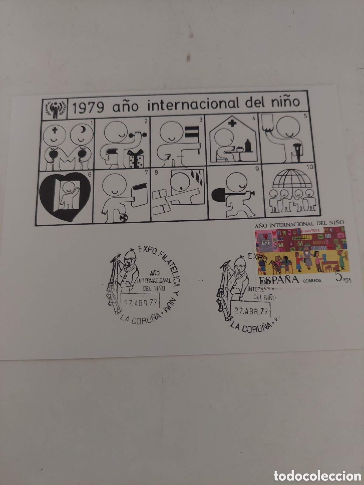 Sellos: LA CORU&Ntilde;A 1979 A&Ntilde;O INTERNACIONAL DEL NI&Ntilde;O MATASELLOS INFANTIL TARJETA POSTAL