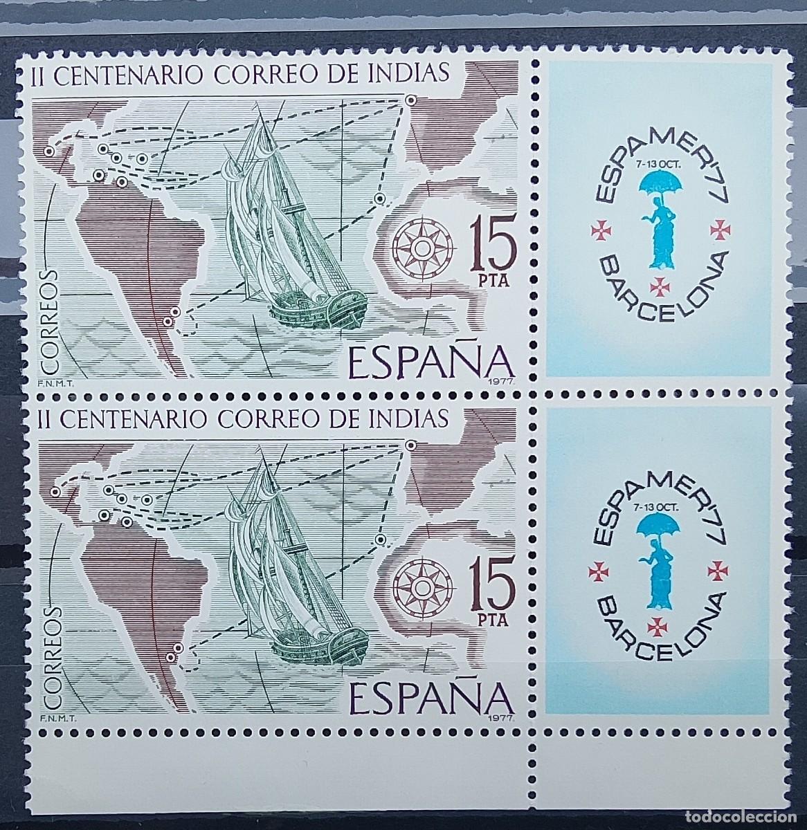 Francobolli: Sellos en bloque de 2. Edifil 2438. Correo de Indias-Espamer 77. II Centenario de la Real Ordenanza.