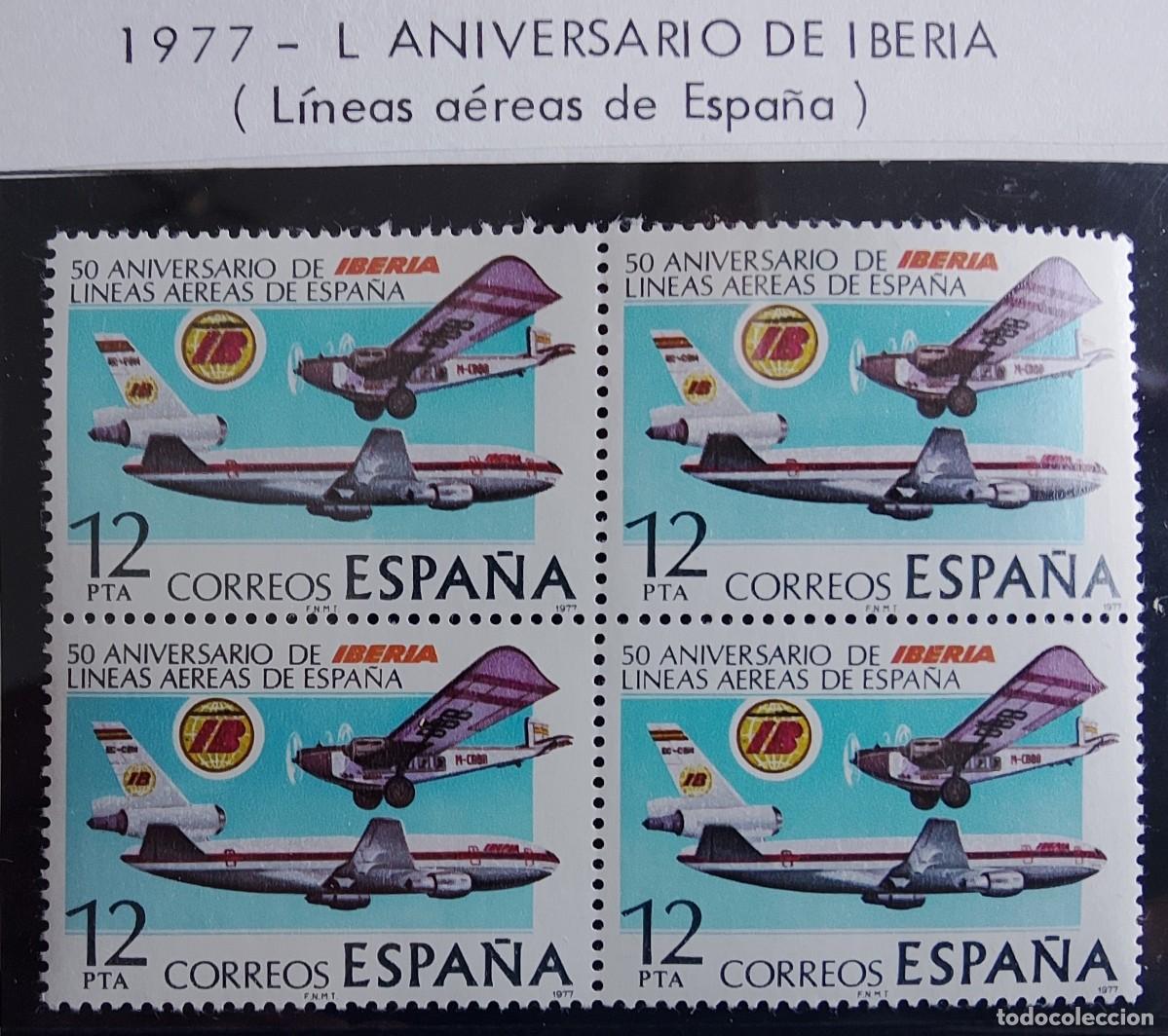 Briefmarken: Sellos en bloque de 4. Edifil 2448. L Aniversario de Iberia L&iacute;neas A&eacute;reas de Espa&ntilde;a. A&ntilde;o 1977.