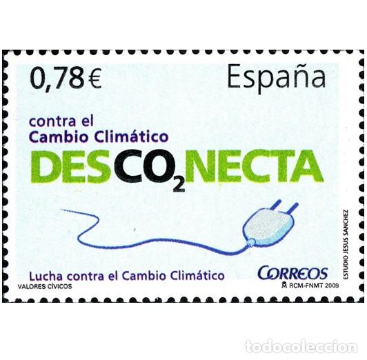 Sellos: Edifil 4473 MNH SIN FIJASELLOS sello Espa&ntilde;a 2009 Valores Civicos Cambio Climatico Desconecta