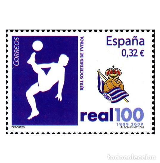 Sellos: Edifil 4504 MNH SIN FIJASELLOS sello Espa&ntilde;a 2009 Centenario Real Sociedad de Futbol