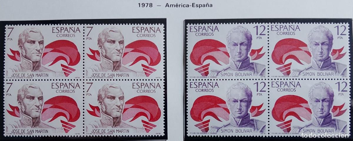 Francobolli: Sellos en bloque de 4. Edifil 2489/90. Am&eacute;rica-Espa&ntilde;a. A&ntilde;o 1978.