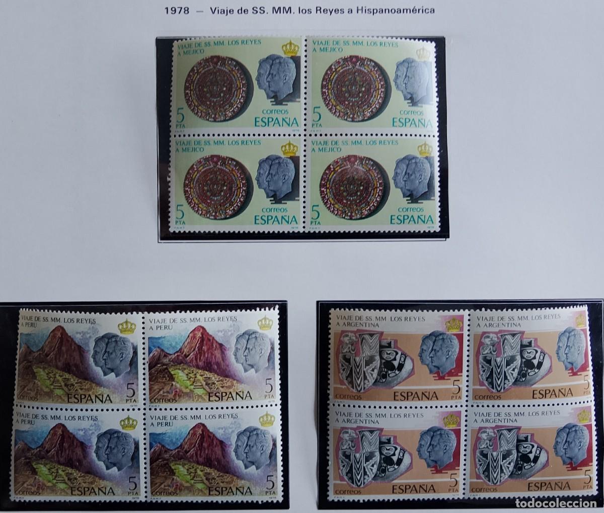Stamps: Sellos en bloque de 4. Edifil 2493/95. Viaje de SS. MM. los Reyes de Espa&ntilde;a a Hispanoam&eacute;rica. 1978.