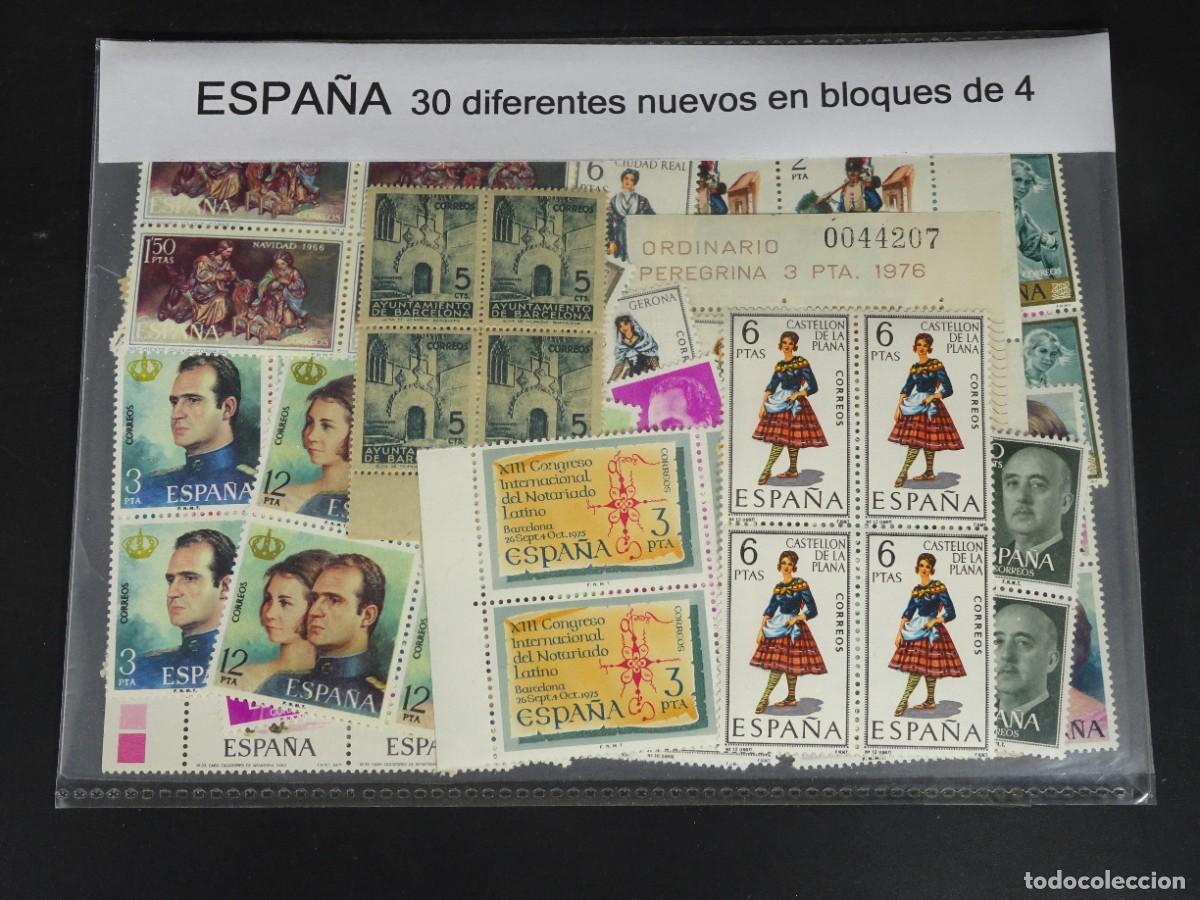 Timbres: LOTE SELLOS ESPA&Ntilde;A , NUEVOS 30 DIFERENTES EN BLOQUES DE 4, VARIOS A&Ntilde;OS, VER FOTOS