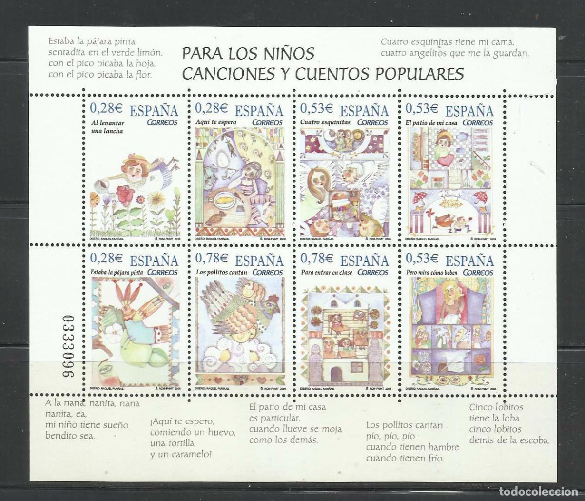 Sellos: Edifil 4154 MNH Hojita SIN FIJASELLOS sello Espa&ntilde;a 2005 Canciones y Cuentos Populares