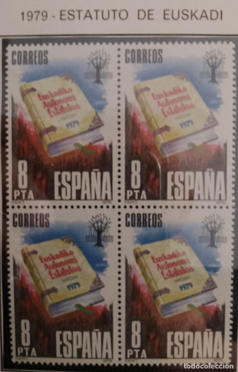 Sellos: Sellos en bloque de 4. Edifil 2547. Proclamaci&oacute;n del Estatuto de Autonom&iacute;a de Euskadi. A&ntilde;o 1979.