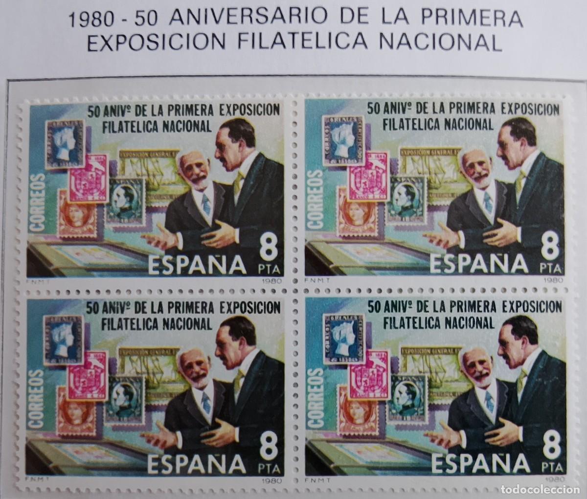 Timbres: Sellos en bloque de 4. Edifil 2576. Aniversario de la Primera Exposici&oacute;n Filat&eacute;lica Nacional. 1980.
