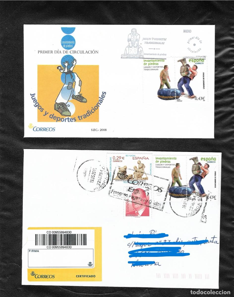 Sellos: SPD y carta Juegos y Deportes Tradicionales. Levantamiento de piedras. 2008