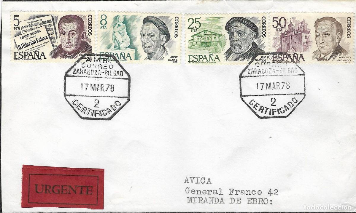 Sellos: Carta Bilbao Miranda de Ebro. Ambulante Zaragoza-Bilbao- Certificado. 1978