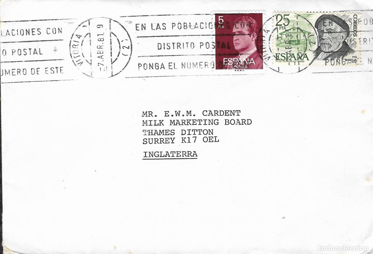 Sellos: Carta Gobierno Vasco-Euskadi. Vitoria a Surrey Inglaterra. 1981