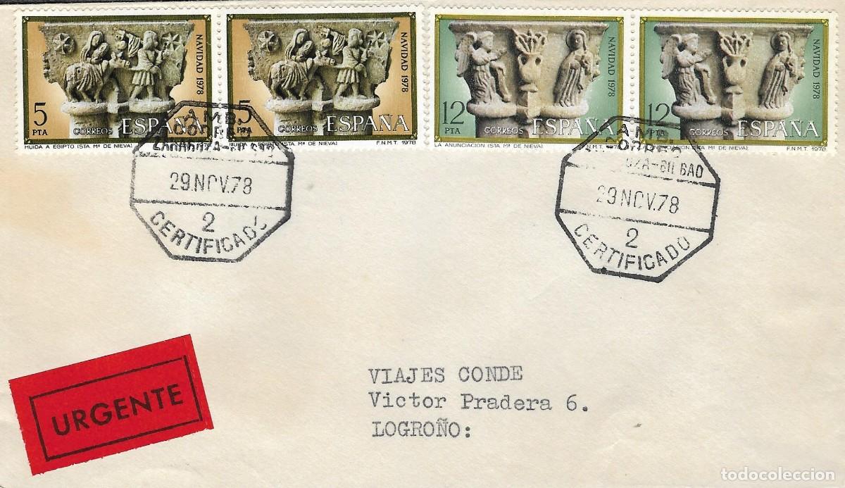 Sellos: Carta desde Bilbao a Logro&ntilde;o . Ambulante Zaragoza- Bilbao- Certificado. 1978