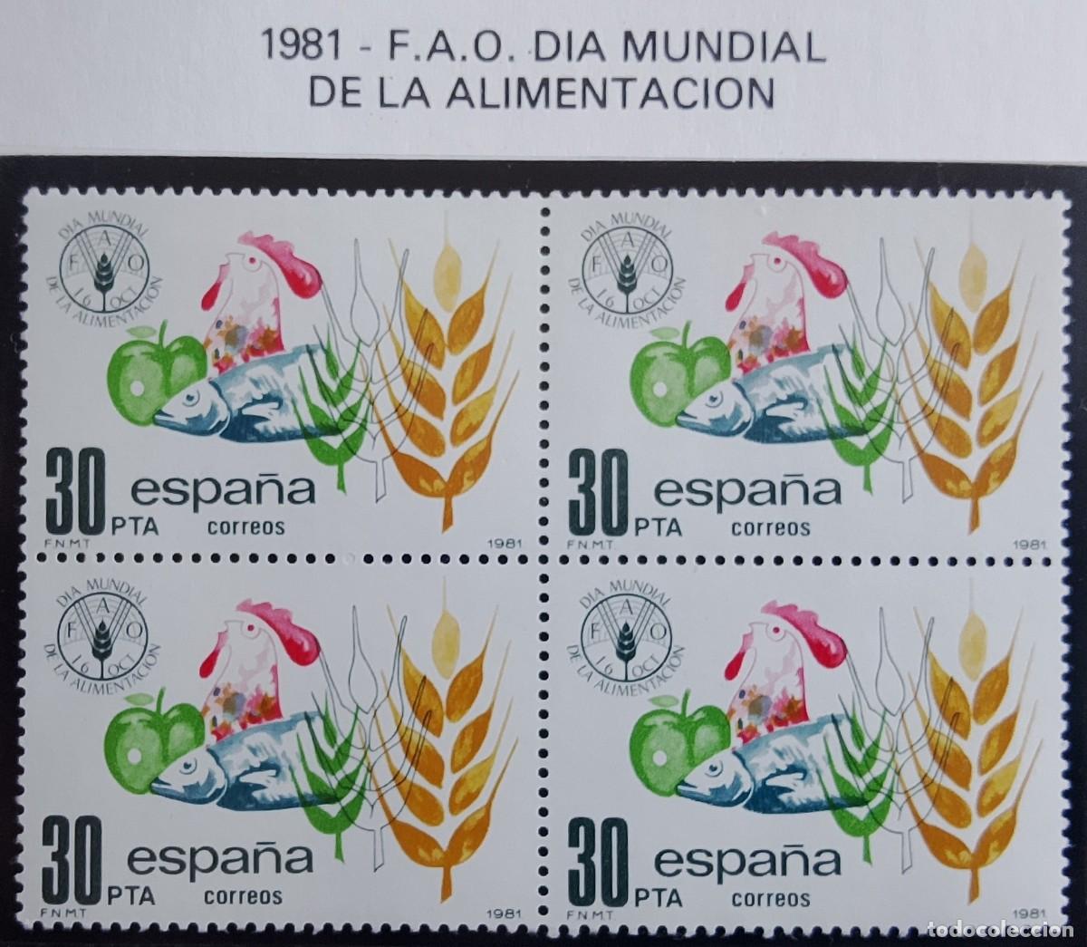 Timbres: Sellos en bloque de 4. Edifil 2629. D&iacute;a Mundial de la Alimentaci&oacute;n. A&ntilde;o 1981.