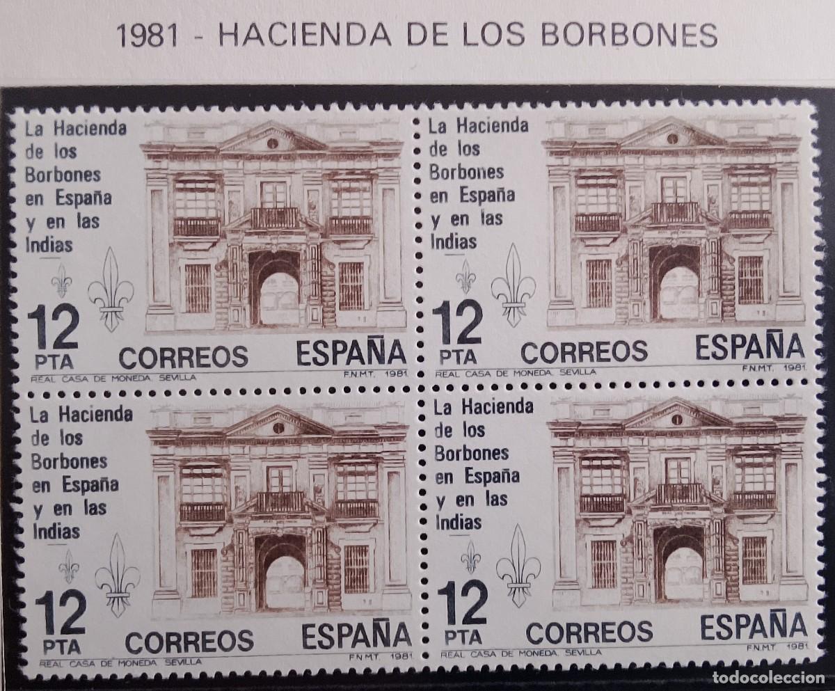 Stamps: Sellos en bloque de 4. Edifil 2642. La Hacienda de los Borbones en Espa&ntilde;a y en Las Indias. A&ntilde;o 1981.