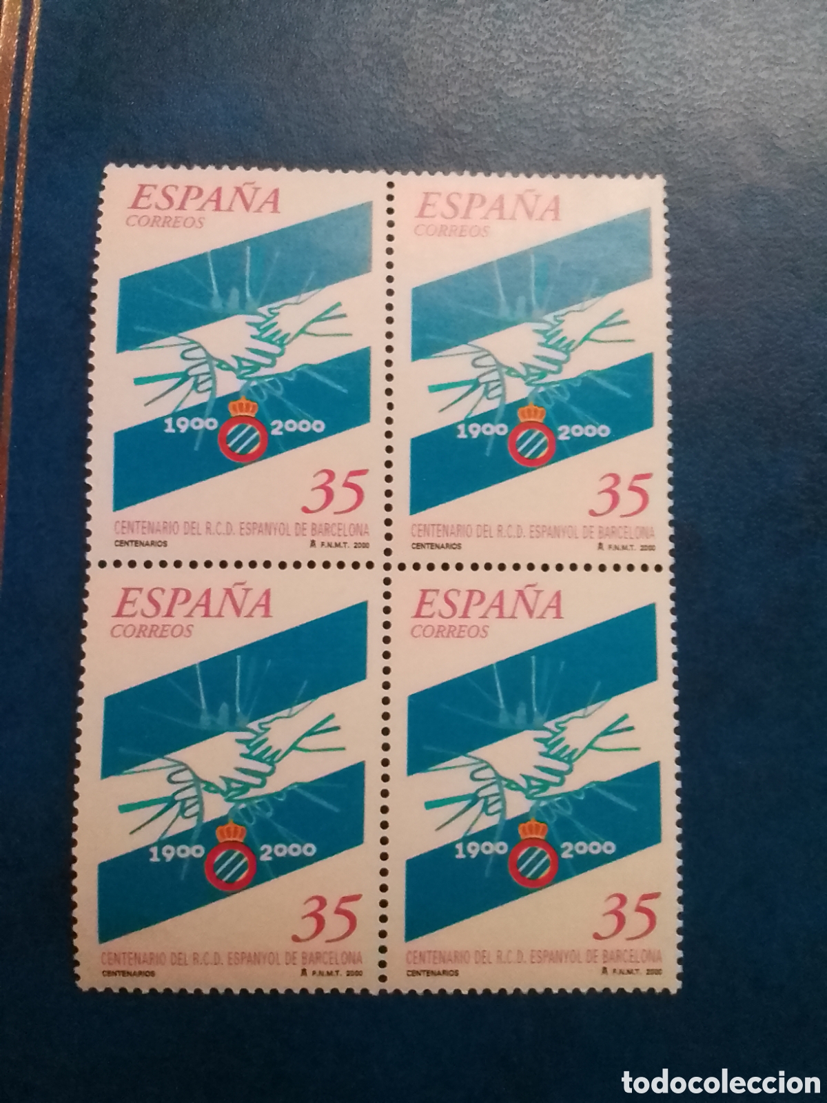 Stamps: Bloque de 4 &rdquo;RCD Espa&ntilde;ol de Barcelona&rdquo;