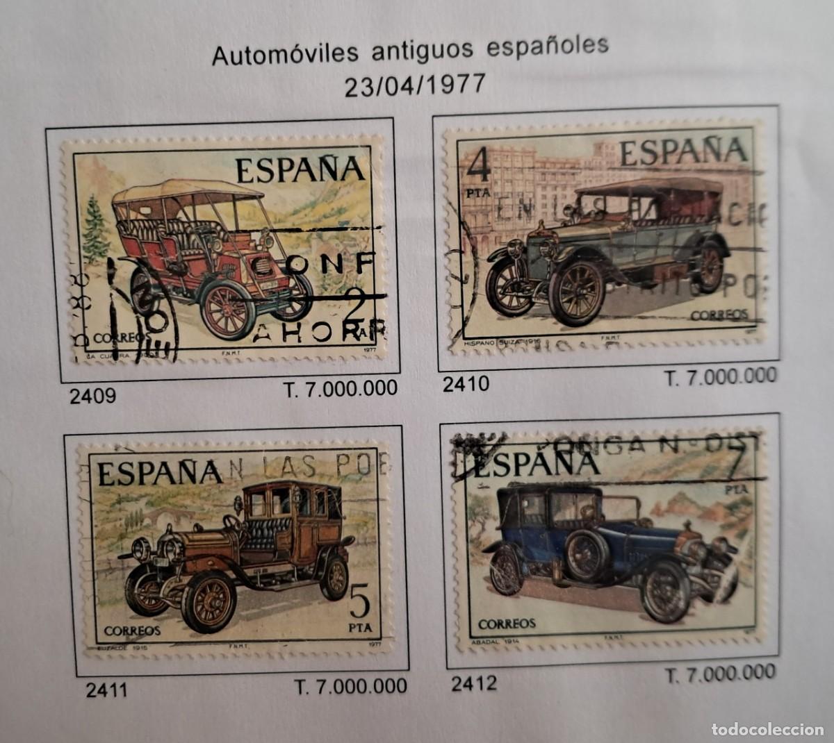 Sellos: serie completa de sellos de Espa&ntilde;a usados, automoviles antiguos espa&ntilde;oles,edifil 2409-2412, a&ntilde;o 1977