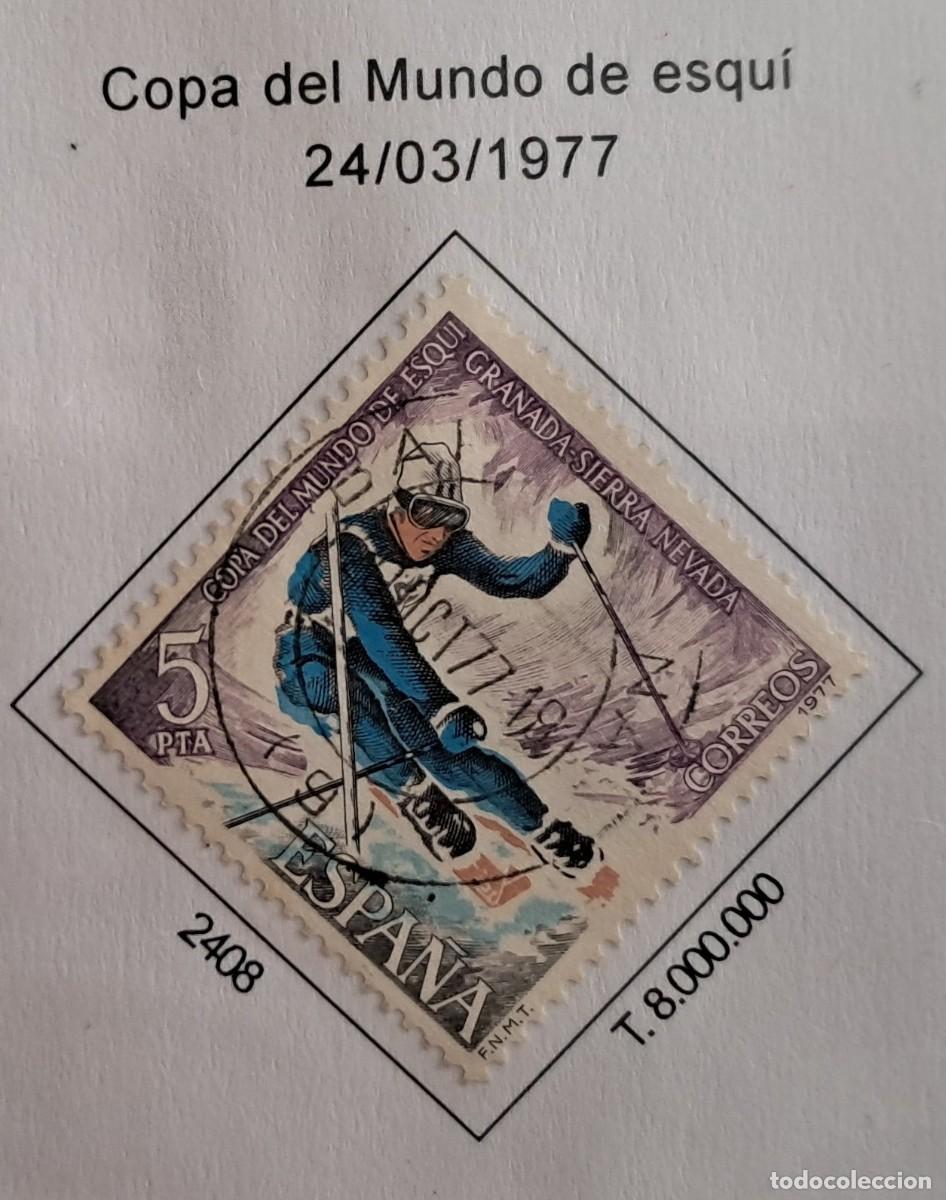 Sellos: sello de Espa&ntilde;a usado, copa del mundo de esqu&iacute;, edifil 2408, a&ntilde;o 1977.