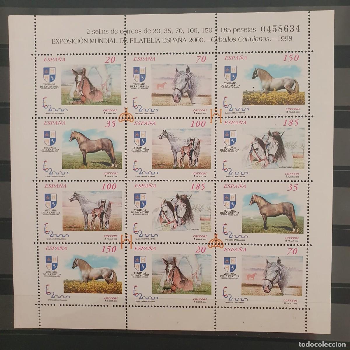 Sellos: HOJA BLOQUE EDIFIL 3609 ** A 3613 ** CABALLOS ESPA&Ntilde;A 1998