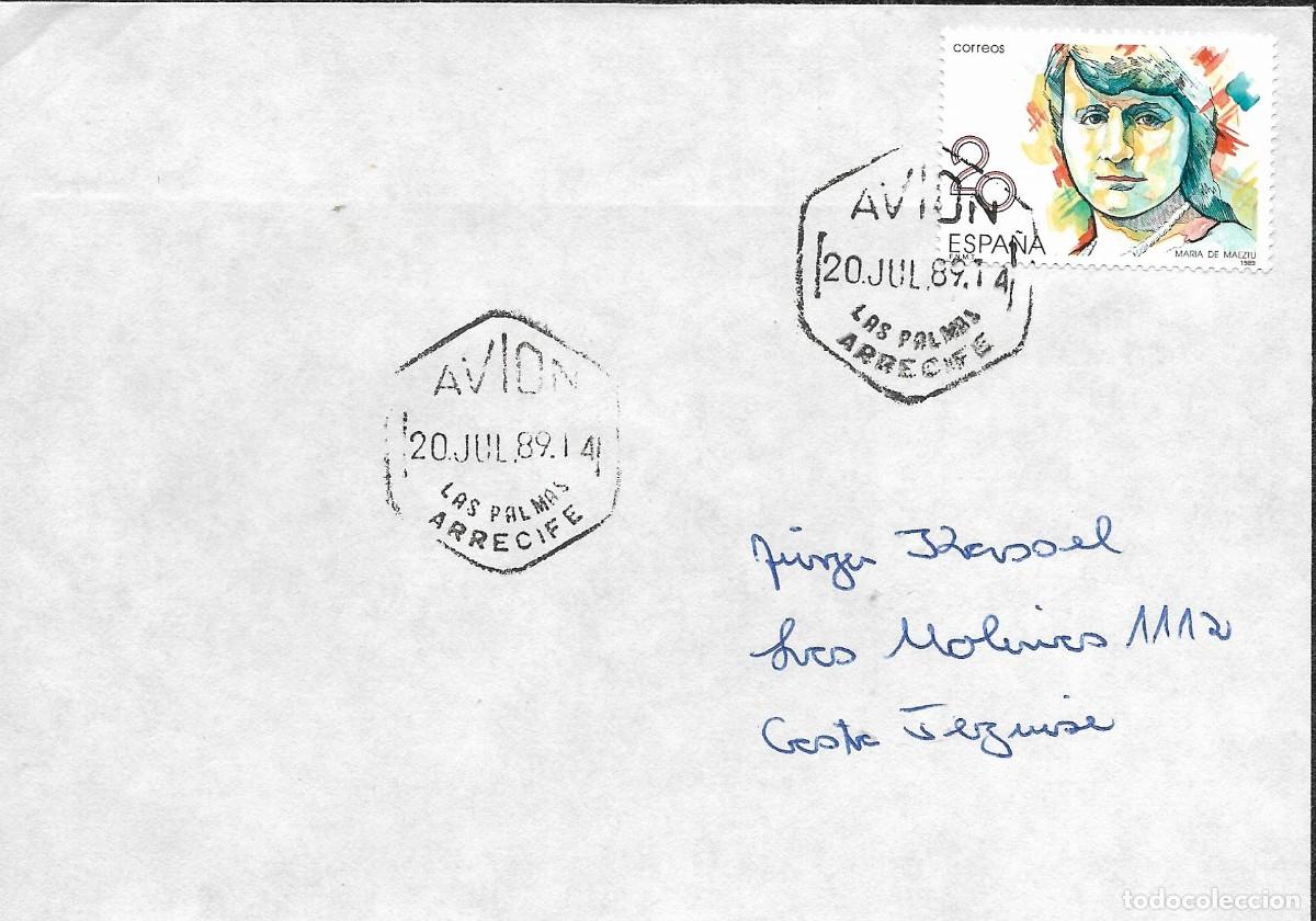 Sellos: Carta Edifil 2989. M de Maeztu. Desde Arrecife -Las Palmas a Costa Teguise Lanzarote. Fechador Avion