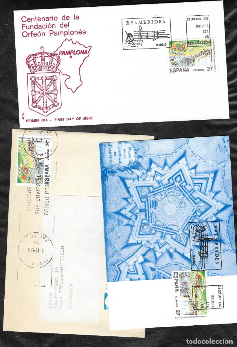 Sellos: SPD tarjeta y Carta . Orfeon Pamplones . Pamplona - Navarra. 1992