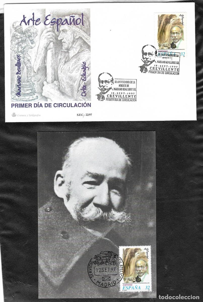 Sellos: SPD y tarjeta. Mariano Benlliure. Arte Espa&ntilde;ol. 1997 Crevillente