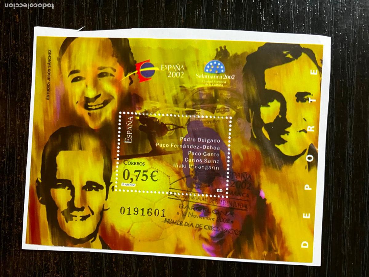 Sellos: Espa&ntilde;a 2002 Deporte - HB Hojita bloque 2002 - Usada matasellos primer d&iacute;a - Edifil 3948