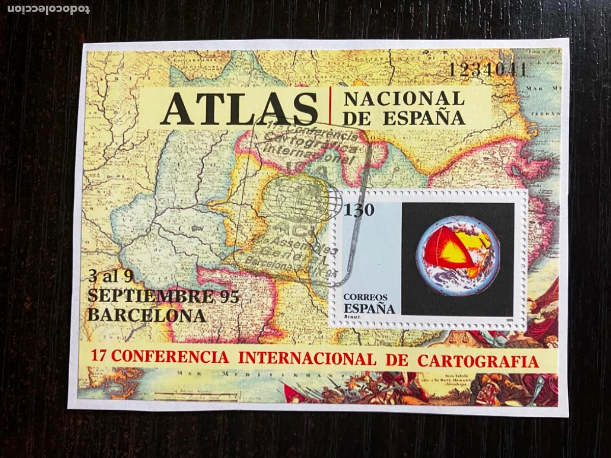 Sellos: Conferencia Cartograf&iacute;a - HB Hojita bloque 1995 - Usada matasellos primer d&iacute;a - Edifil 3388