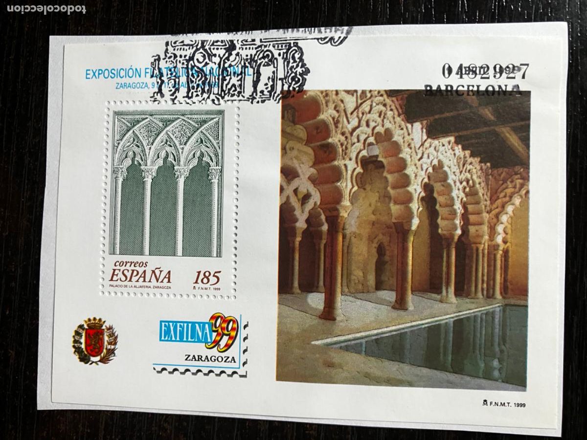 Sellos: Exfilna 99 Zaragoza - HB Hojita bloque 1999 - Usada matasellos primer d&iacute;a - Edifil 3625