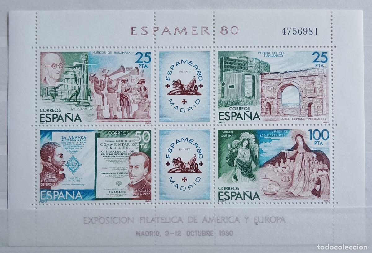 Briefmarken: Sellos Hoja bloque. Edifil 2579. Exposici&oacute;n Filat&eacute;lica de Am&eacute;rica y Europa. Espamer 80. Madrid.