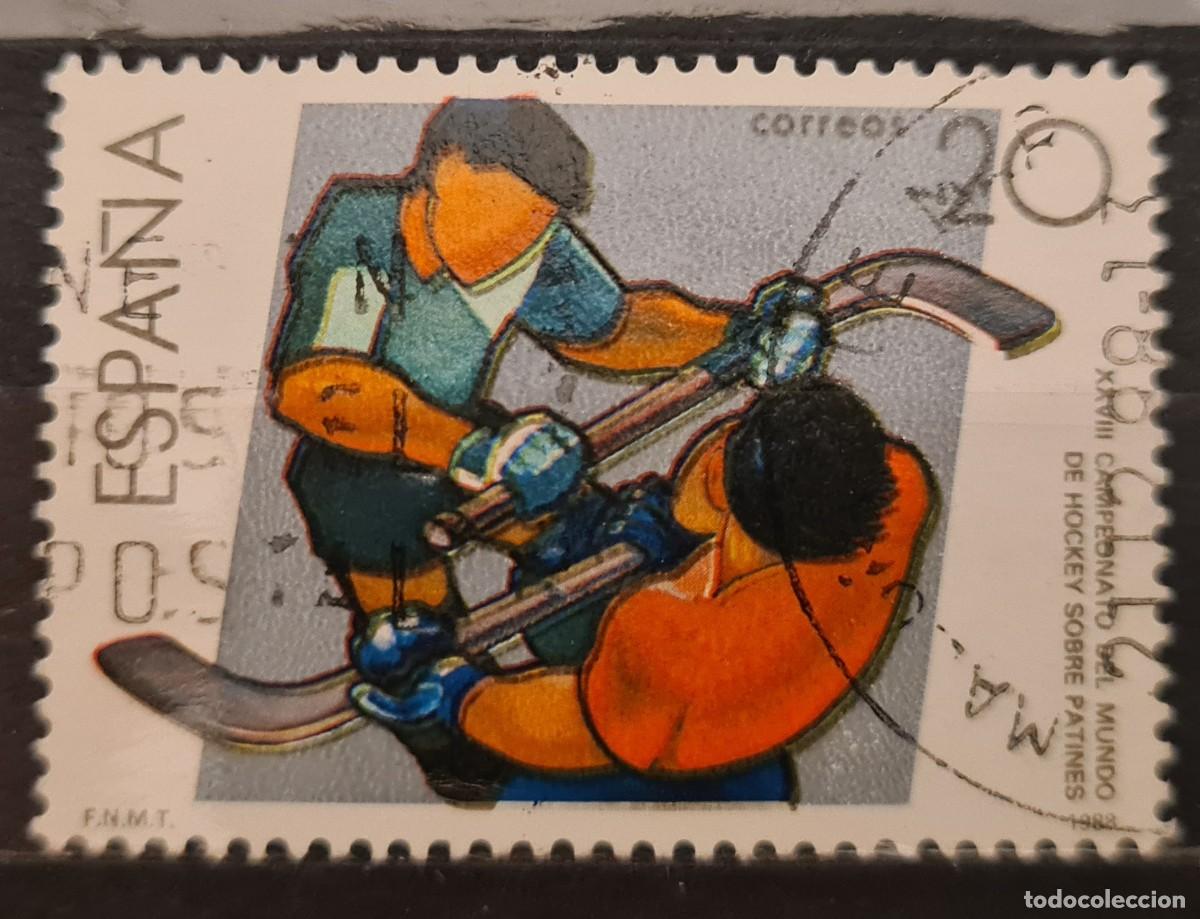 Stamps: Sello usado de Espa&ntilde;a 1988: XXVIII Campeonato delMundo de Hockey hielo, en A Coru&ntilde;a