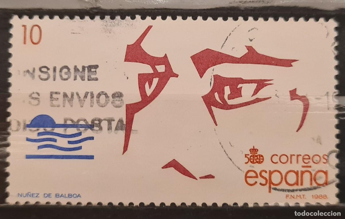 Francobolli: Sello usado de Espa&ntilde;a 1988. 500 aniversario del descubrimiento de Am&eacute;rica (III): N&uacute;&ntilde;ez de Balboa